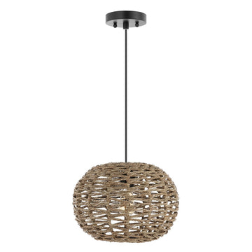 Isla 14" Farmhouse Coastal Rattan 180" Cord Plug-In or Hardwired LED Pendant - JONATHAN Y